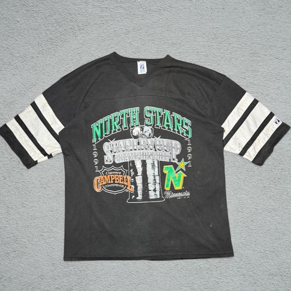 Vintage 90s Logo 7 Minnesota North Stars NHL Hockey Tee Shirt Mens XL Black